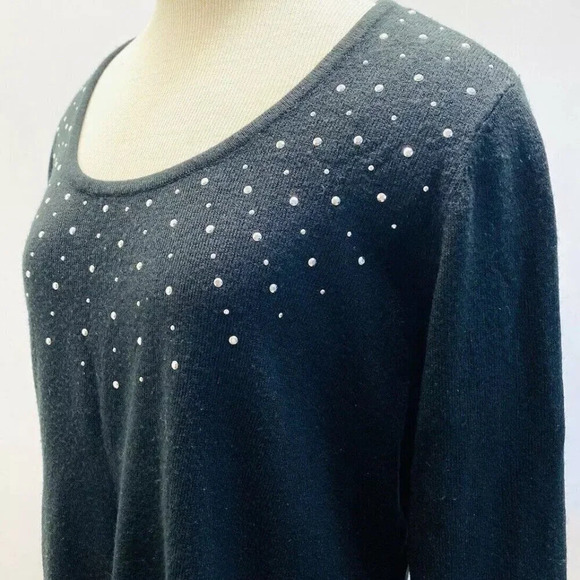 CAROLYN TAYLOR Women Long Sleeve Pull Over Studs Black Knit Sweater Extra Large - Picture 3 of 10